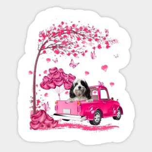 Valentine's Day Love Pickup Truck Tibetan Terrier Sticker